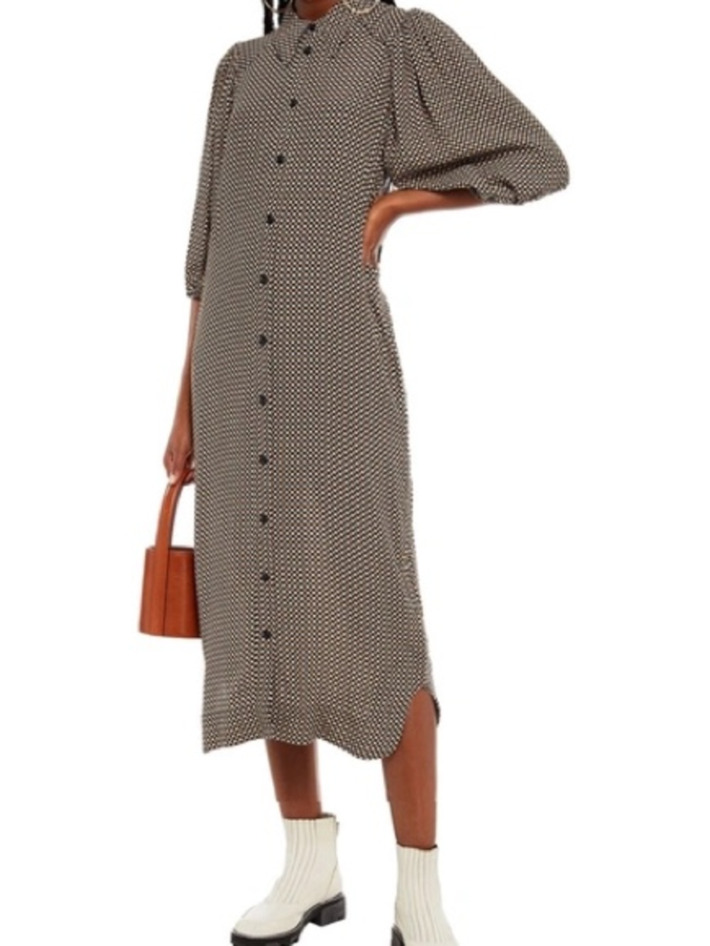 Ganni checked crepe midi shirt dress
